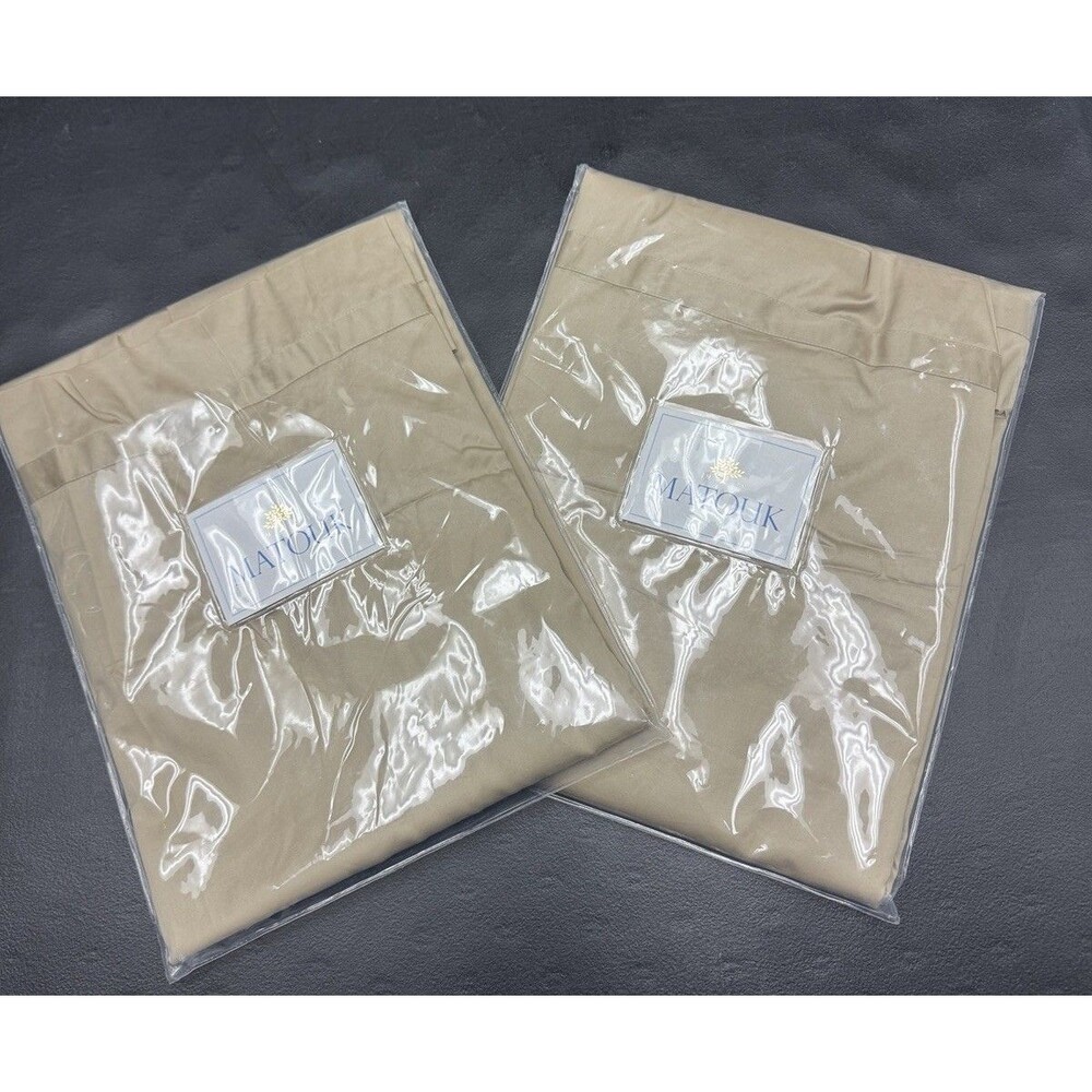 Matouk Nocturne Set Of 2 Egyptian Cotton Sateen Standard Shams ,Khaki